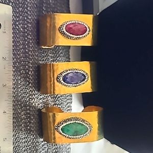 SET OF 3 Genuine Ruby Emerald Sapphire Swarovski crystal cuff bracelets ✨️